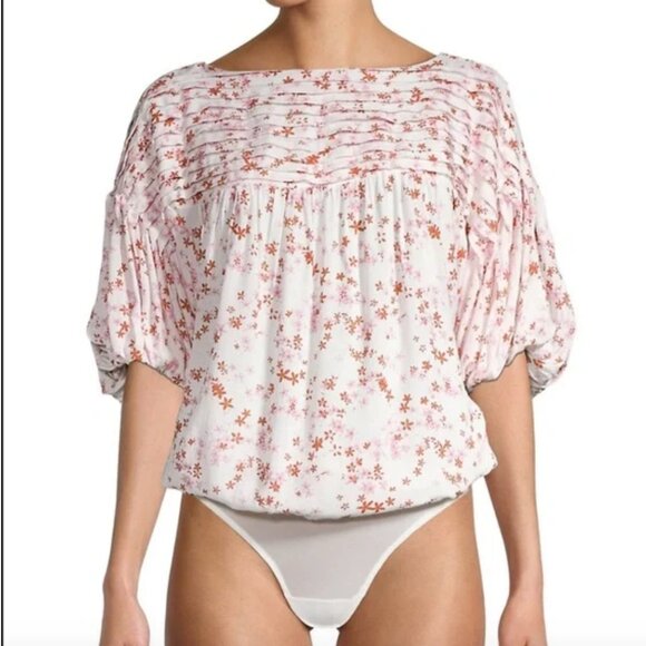 Free People Dessa Bodysuit One Piece Woven Floral In Color Ivory Combo Size XS - Picture 1 of 9